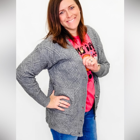 Panache apparel oversized gray winter c-neck cardigan size large - Picture 6 of 8